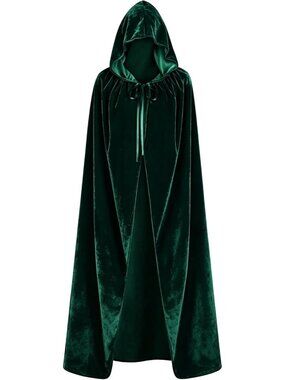 🎃Women's 59Inch Green Halloween Velvet Cloak Hood Cape Cloak Vampire Costume